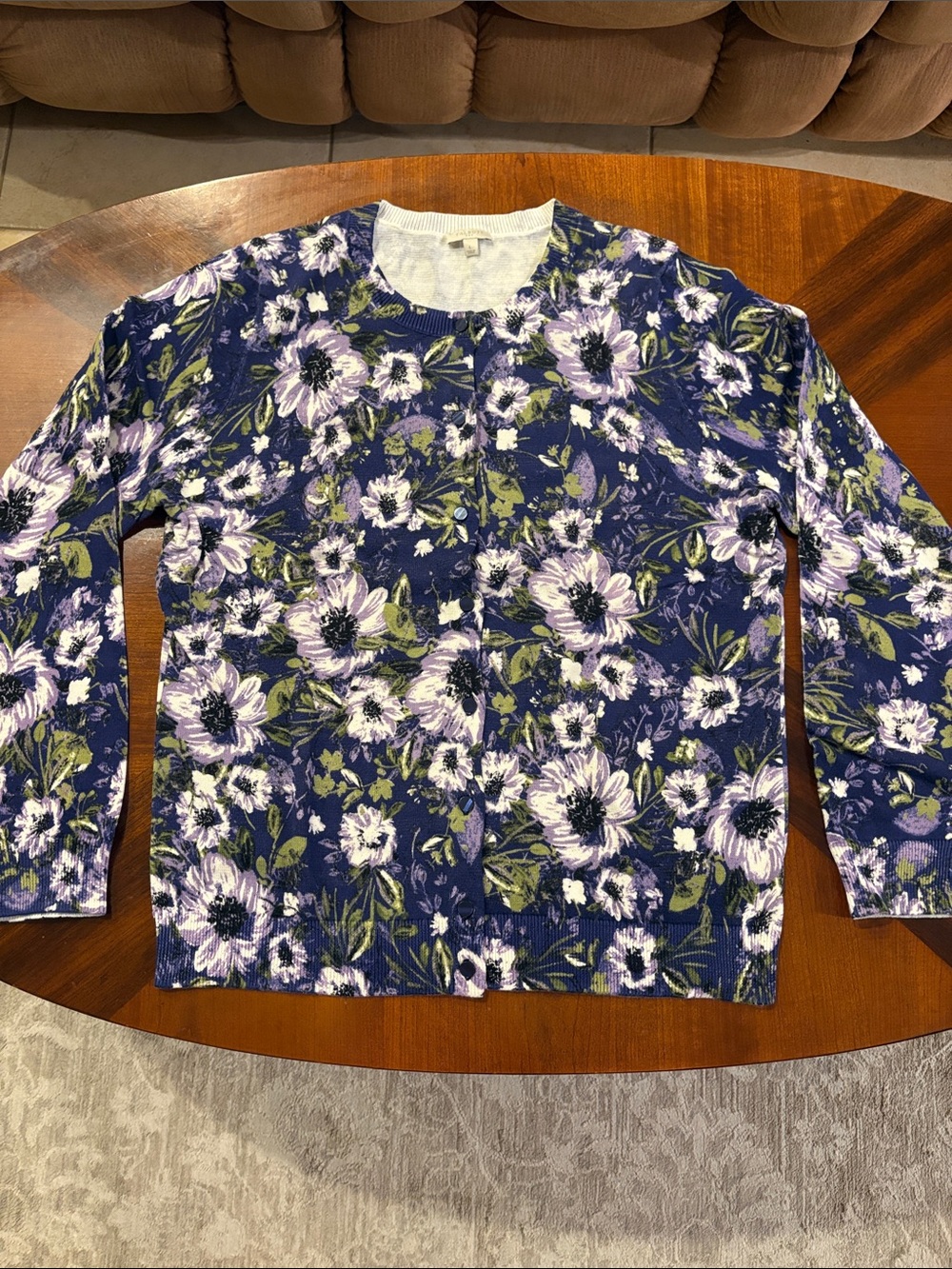 Talbots Women’s Purple Floral Crewneck Sweater with Purple and Lavender Accents